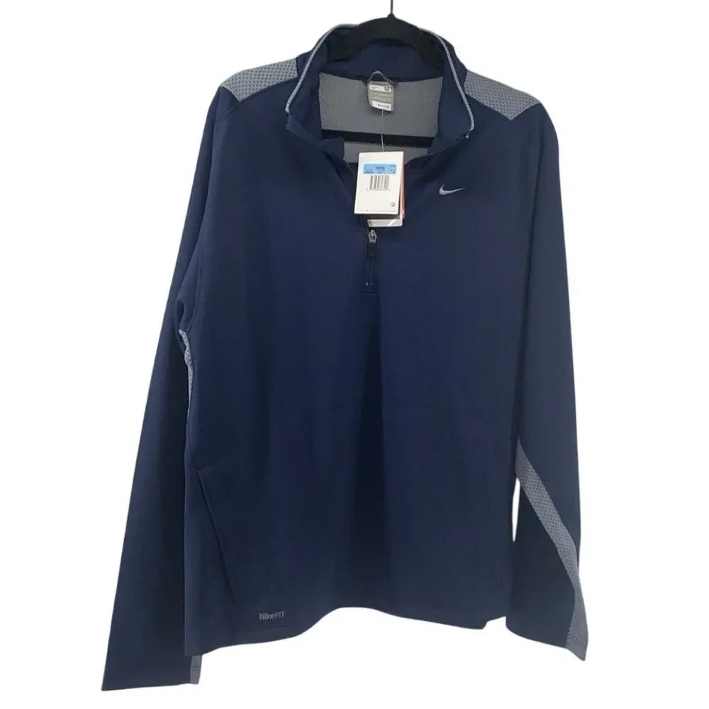 NWT NOS Nike FitDry 1/4 Zip Pullover Long Sleeve Medium Navy Blue Active